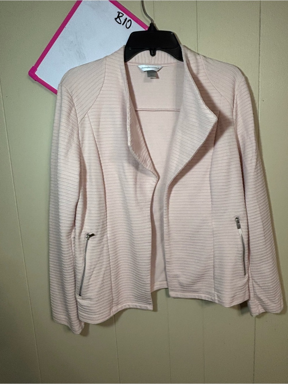 Light Pink Ribbed Open Front Jacket - Unbranded